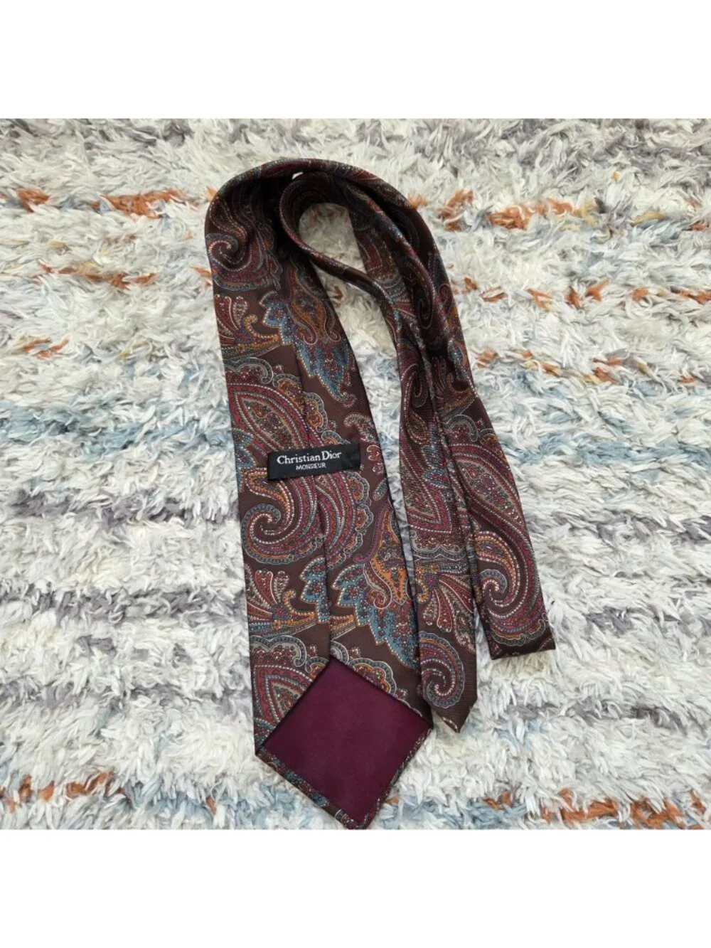 Vintage Christian Dior Monsieur Burgundy Paisley Print Men's Silk Tie
